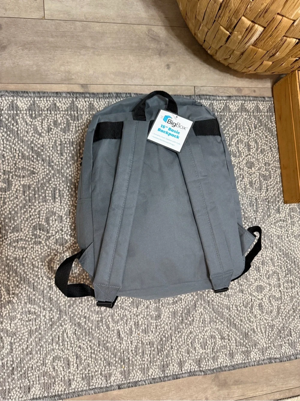 New Kids Gray Everyday Backpack 15” Classic Zip Book Bag with Front Zip Pocket